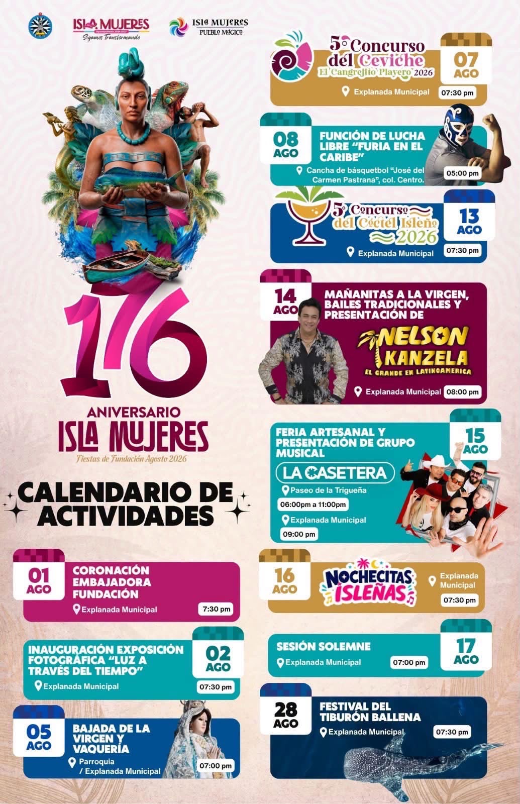 Isla Mujeres se viste de gala: Un recorrido cultural y de identidad por su 176 Aniversario de Fundación