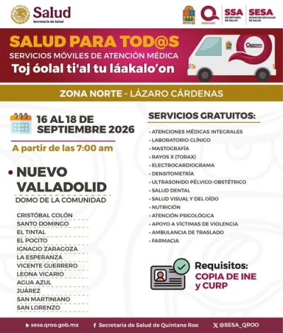 🚑 ¡Amig@s! Esta semana, del 14 al 18 de septiembre, las caravanas médicas móviles “Salud para