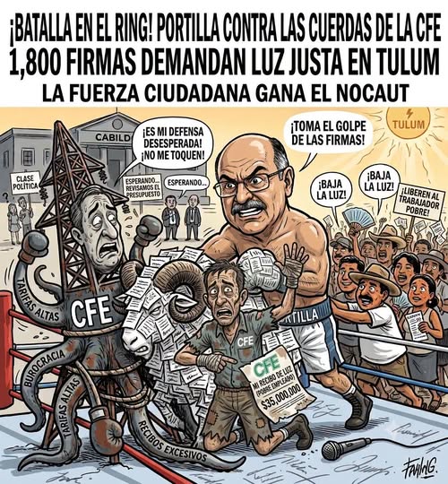 Jorge Portilla pone contra las cuerdas a la CFE: 1,800 firmas exigen bajar la luz en Tulum