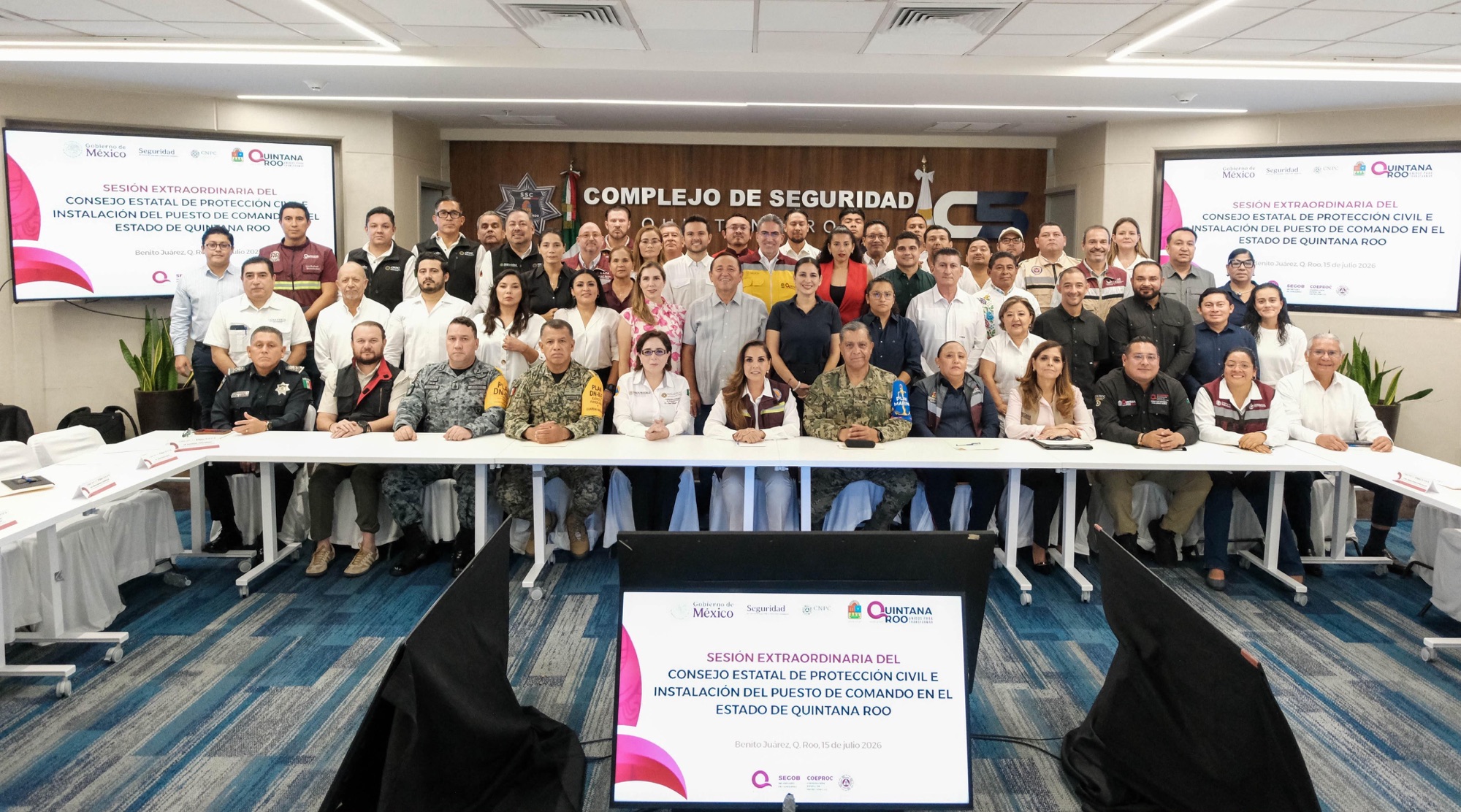 Instalan Puesto de Comando para la temporada de lluvias y ciclones; anuncian avances en sistema de alerta para celulares en Quintana Roo