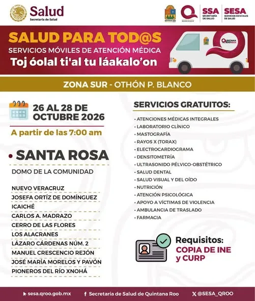 🚑 ¡Amig@s! Esta semana, del 26 al 30 de octubre, las caravanas médicas móviles “Salud para Tod@s” estarán brindando ser...